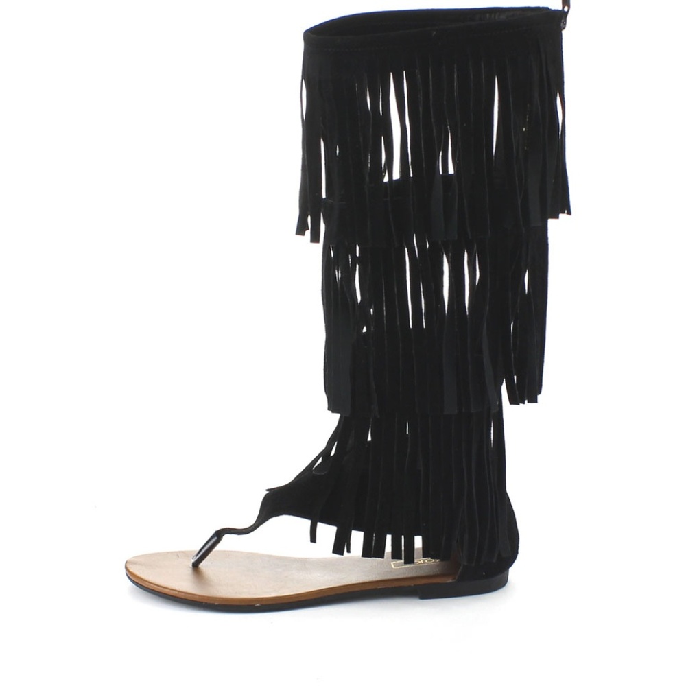 Yoki Black Knee High Gladiator Sandals